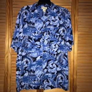 Panama Jack Button Down Blue Woodie‎ Tropical Shirt Size Large Casual